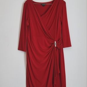 LAUREN RALPH LAUREN, LONG SLEEVE WRAP DRESS, SZ. 16, BLKR RED